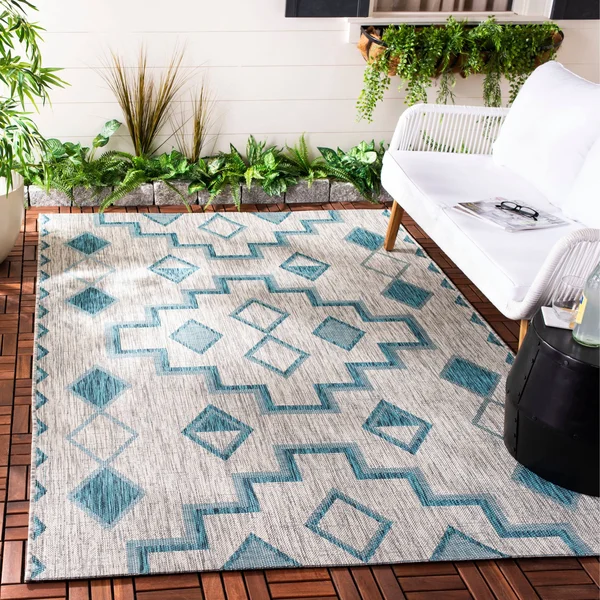 Safavieh 9& x 12& Courtyard CY8533-37212 Grey - Teal Rug