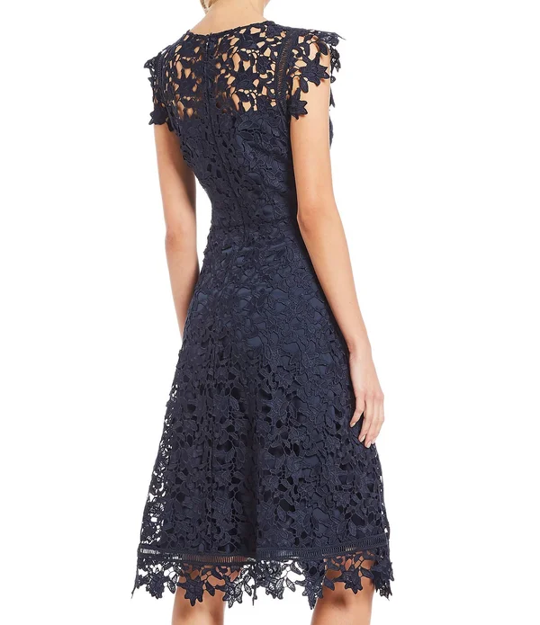 Women's Eliza J Asymmetrical Lace Fit & Flare Dress - Size 8 - Blue