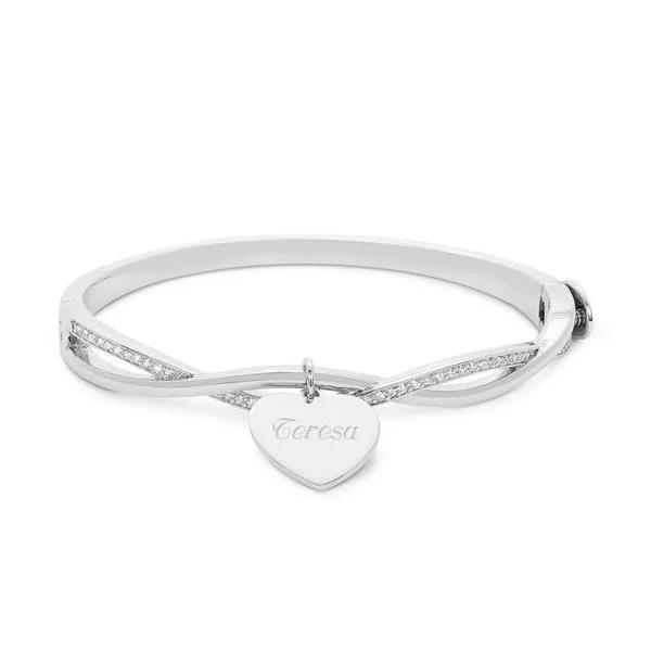 Personalized Womens Silver Infinity Pave Bangle Bracelet, Front Engraving, Brass, Things Remembered