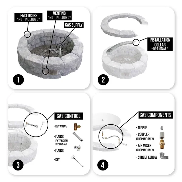 Spotix AFG Round Fire Pit Burner Kit, 24 inch, Match Light, Propane