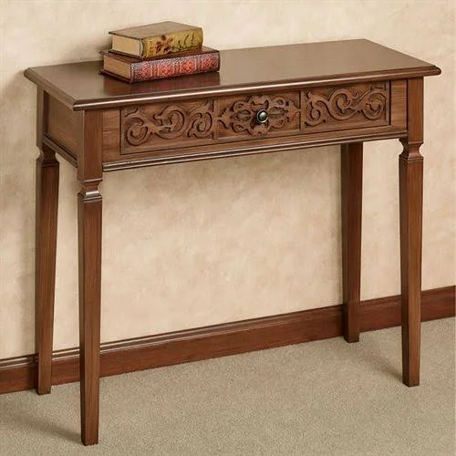 Cacia Carved Console Table Regal Walnut, Regal Walnut