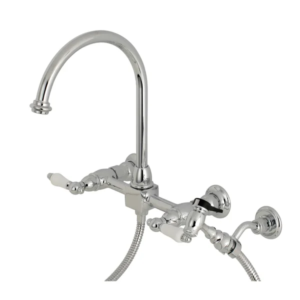 Kingston Brass KS1291PLBS Restoration Wall Mount Bridge Kitchen Faucet with Brass Sprayer, Polished Chrome