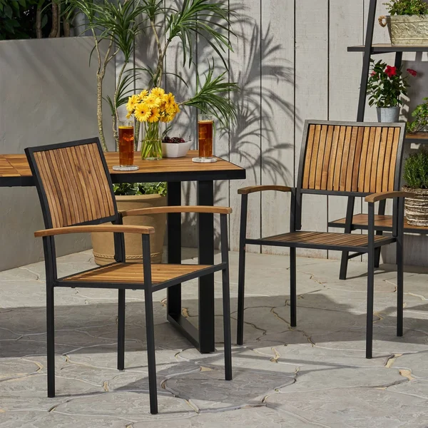 2pk Bridget Wood & Iron Patio Dining Chair Teak - Christopher Knight Home