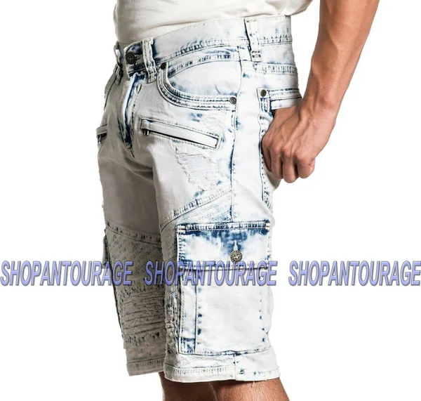 Affliction Hunter Fallen Fulton 110DS105 New Denim (Blue) Fashion Cargo Shorts for Men, Size: 38