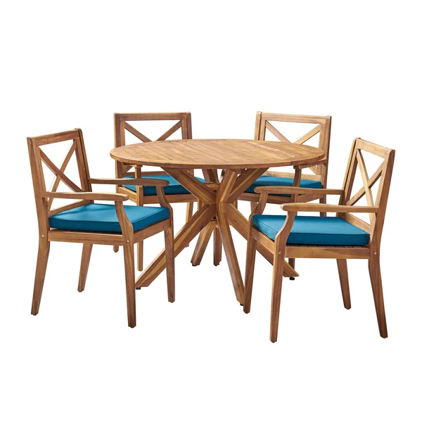 Jordan Outdoor 5 Piece Acacia Wood Dining Set Gray - Dark Gray
