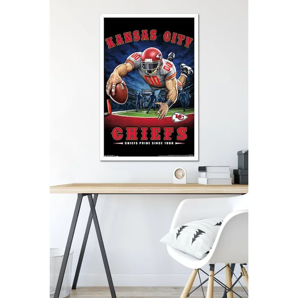 Trends International NFL Kansas City Chiefs - End Zone 17 Framed Wall Poster Prints White Framed Version 22.375x22 x 34x22