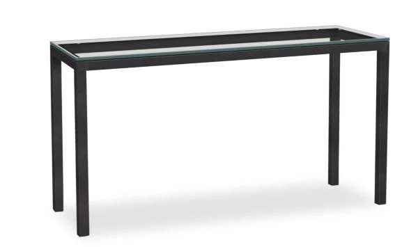 Room & Board, Modern Parsons 54W 18d 29h Console Table w/ 1.5x22 Leg, Clear Tempered Glass Top w/ Natural Steel Base