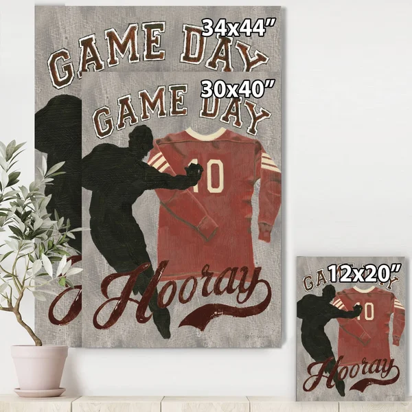 Designart 'Football Game Day IV' Vintage Sport Premium Canvas Wall Art - Black - 30 in. Wide x 40 in. High