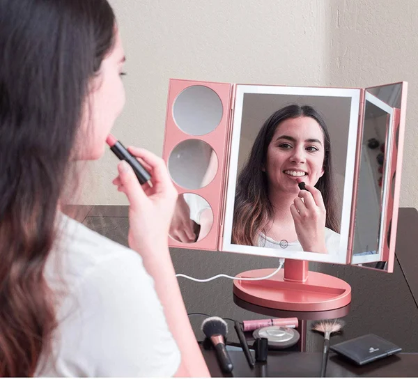 Mirrorvana Xlarge Vanity Mirror with Lights - Extravagant Trifold LED Lighted Makeup Mirror with 3X 5X 10x Magnification & B