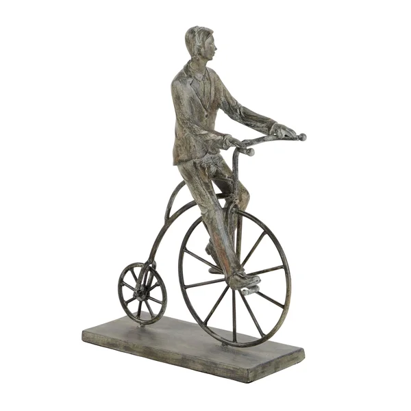 Zimlay Polystone Vintage Bicycle Rider with Distressed Grey Finish 73384