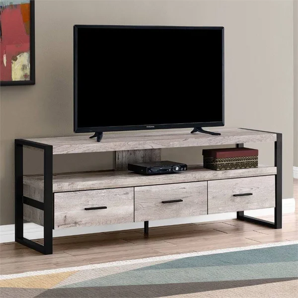 Pemberly Row 3 Drawer 60x22 Contemporary Industrial TV Stand in Taupe