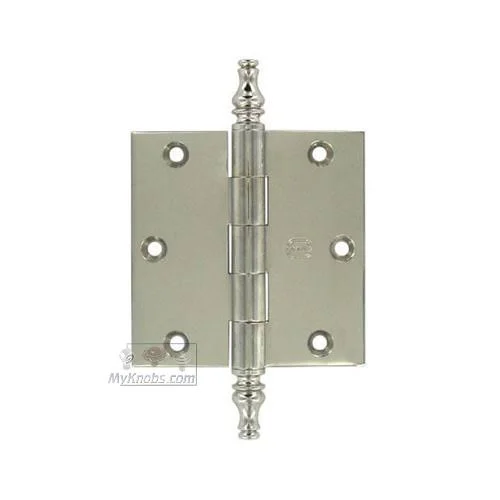 Omnia Door Hinges - 3 1/2x22 x 3 1/2x22 Plain BEARING - Solid Brass Hinge with Steeple Finials in Polished Nickel - 985/35-085/ST