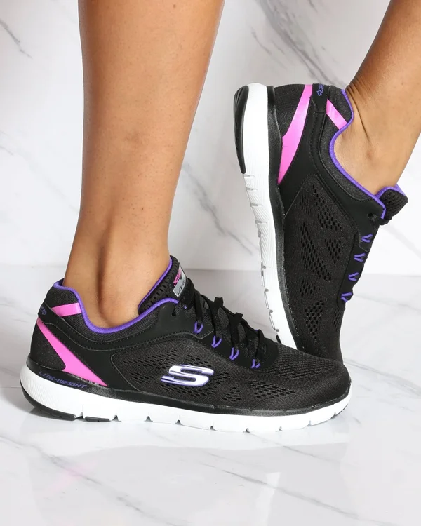 Skechers Women's Flex Appeal 3.0 Steady Sneaker, Black/Purple