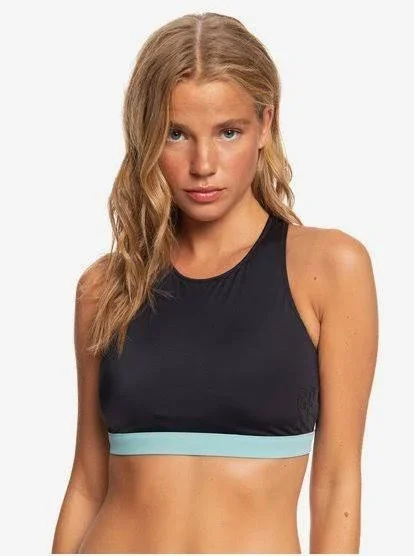 Roxy Fitness Color Block Crop Top Women's Swimwear Anthracite : LG