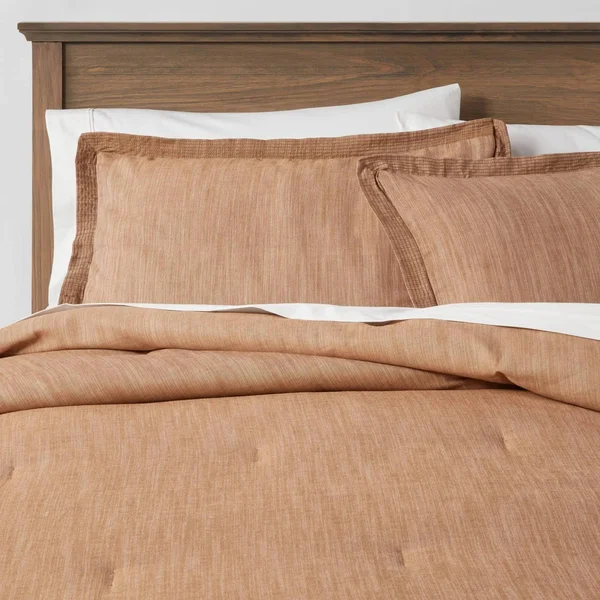 Twin/Twin XL Chambray Family-friendly Comforter & Sham Set Tweed Brown - Threshold