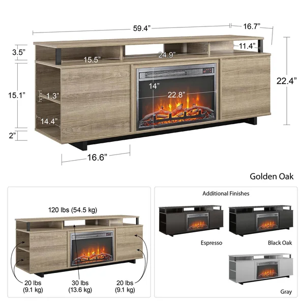 Ameriwood Home Paisley Electric Fireplace TV Stand in Dove Grey