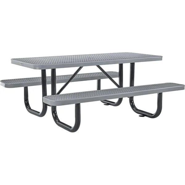 Global Industrial 6 ft. Rectangular Outdoor Steel Picnic Table, Expanded Metal, Gray