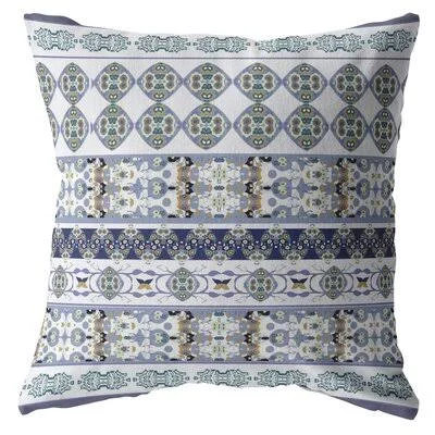 Flower Strips Suede Blown and Closed Pillow Navy and Teal on White Bungalow Rose Size: 16x22 x 16