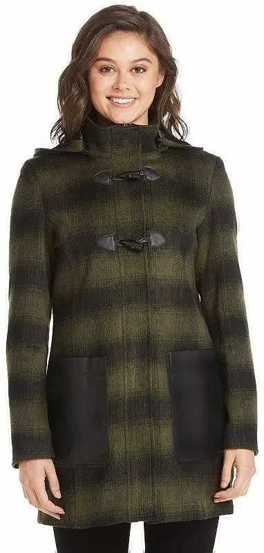 Women's Weathercast Hooded Wool Blend Toggle Coat, Size: Large, Green