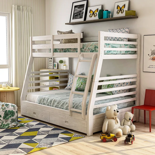 Furniture of America Cude Modern Twin/Full Solid Wood Bunk Bed Set - White