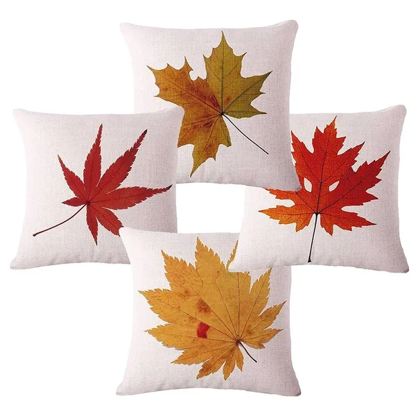 Sufam Set of 4 Pillow Cases Autumn Cozy Fall Red and Gold Maple Leaves Seasonal Modern Simple Pastoral Throw Pillowcase Cover Cu