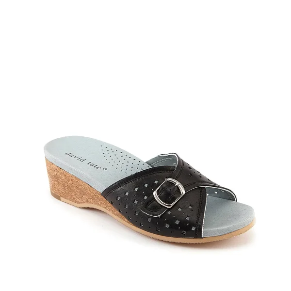 David Tate Becky Wedge Sandal, Women's, Black, Size 9, Sandals, Wedge