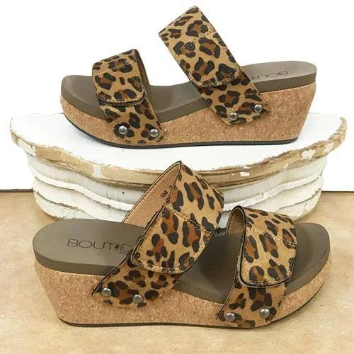 Corkys Shaw Leopard Platform Sandals Brown- Womens- Size 8 B