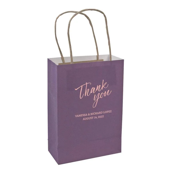 48ct Medium Purple Personalized Thank You Kraft Paper Gift Bags
