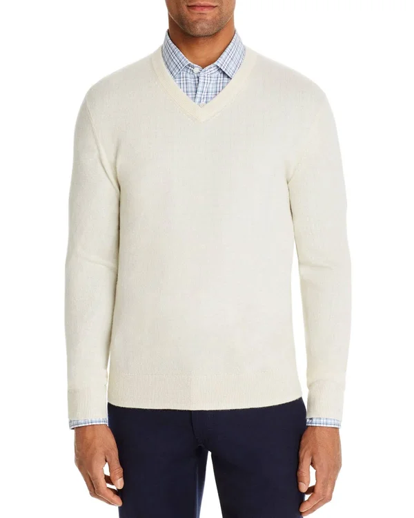 Bloomingdale&s Ivory Cashmere V-Neck Sweater - US Medium
