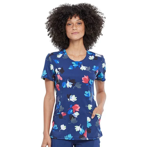 Cherokee Women's Short Sleeve Round Neck Scrub Top - Two Tone Tulip - S - North 40 Outfitters
