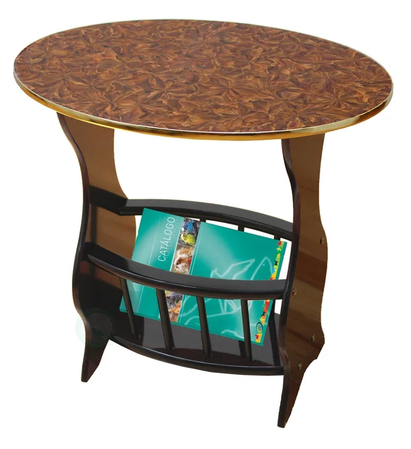 Espresso Oval Side Table with Magazine Holder - Cherry Brown