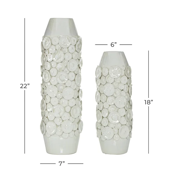 Set of 2 White Stoneware Modern Vase, 23