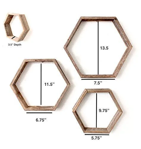 Barnwoodusa Rustic Hexagon Set of 3 Shelves - 100 Percent Reclaimed Wood - Weathered Gray