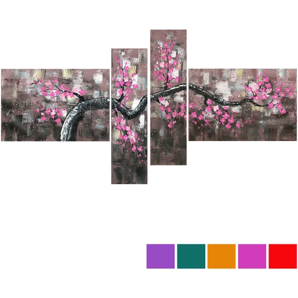 Design Art Pink Oversized Floral Canvas Art Print - 4 Pieces, 60x22 x 32