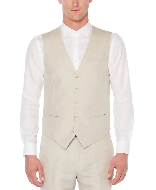 Perry Ellis Men's Linen Herringbone Vest - Natural Linen