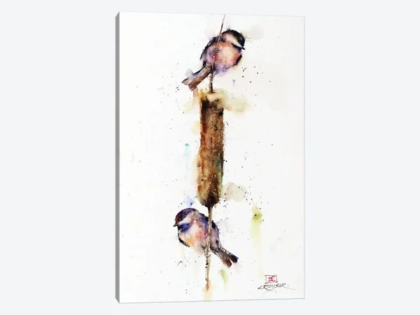 Dean Crouser Paintings on Canvas Art - Cattail Conversation II Print ( Animal Art > Birds art)