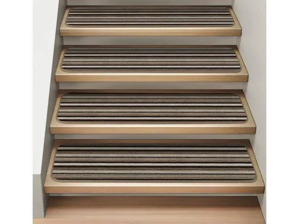 Set of 12 Attachable Indoor Carpet Stair Treads - Mocha Brown Stripe - 9 in. x 36 in.