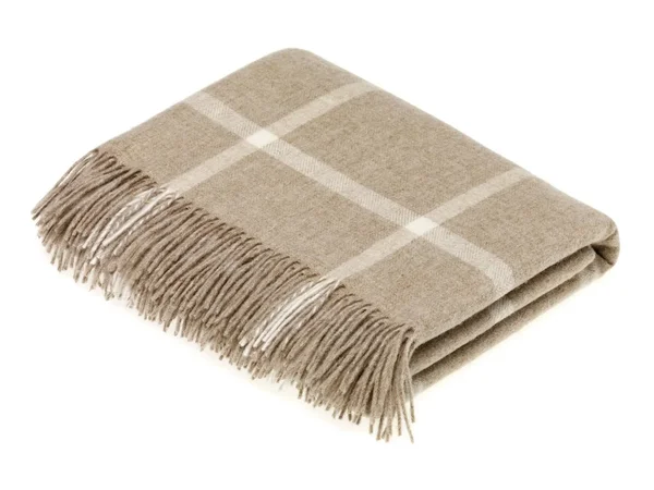 Bronte Moon Merino Lambswool Windowpane Beige Throw Blanket