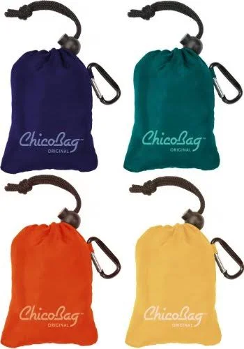 Chicobag Original Reusable Shopping Tote, Grocery Bag (Variety 4 Pack - Mazarine Blue, Aqua, Orange Peel, and Yellow)