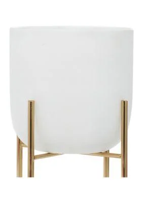 Set of 2 White Metal Contemporary Planter