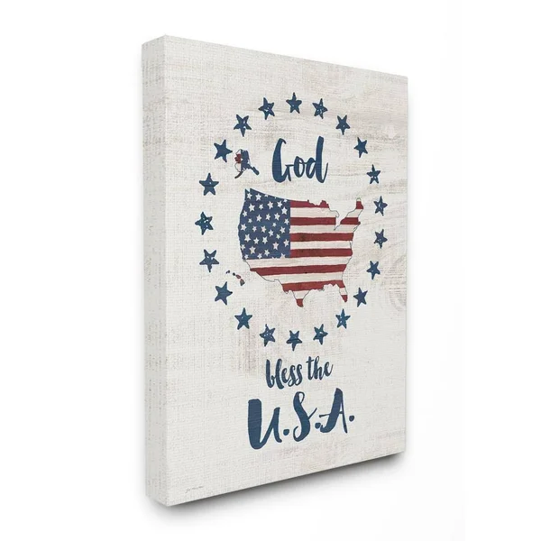 The Stupell Home Decor God Bless Stars and Stripes Americana Rustic Wood Look Sign - Size: 30 x 40