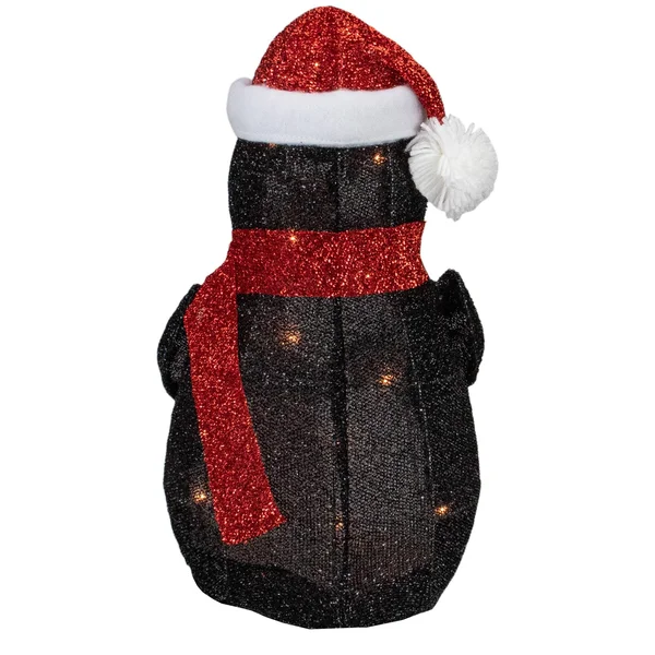 Northlight 19.5x22 Lighted Tinsel Penguin with Santa Hat Christmas Yard Art Decoration