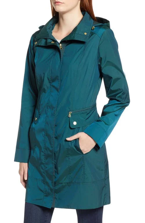 Cole Haan Packable Hooded Raincoat - Pine