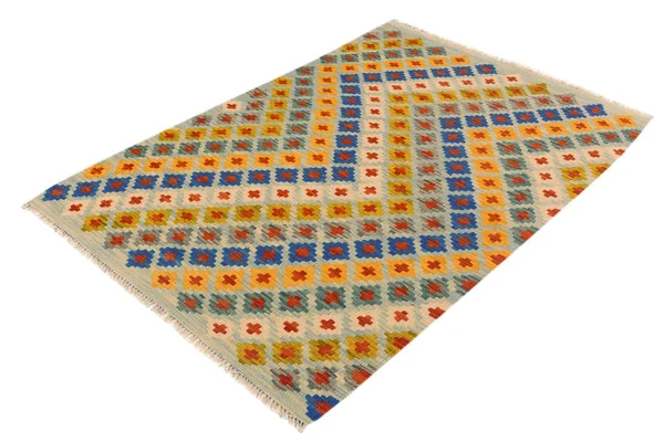 Kilim Arya Rosalba Blue/Orange Wool Rug - 3& 6x22 x 5& 3