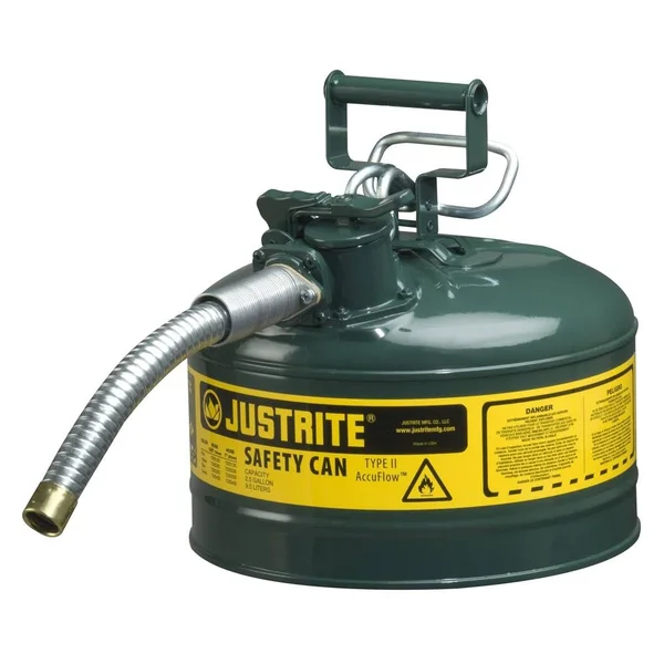 Justrite 7225430 Green Type II Safety Can - 1x22 Hose, 2.5 Gallon