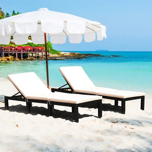 Gymax Patio Cushioned Rattan Lounge Chair Chaise Couch w/ Adjustable Height Outdoor