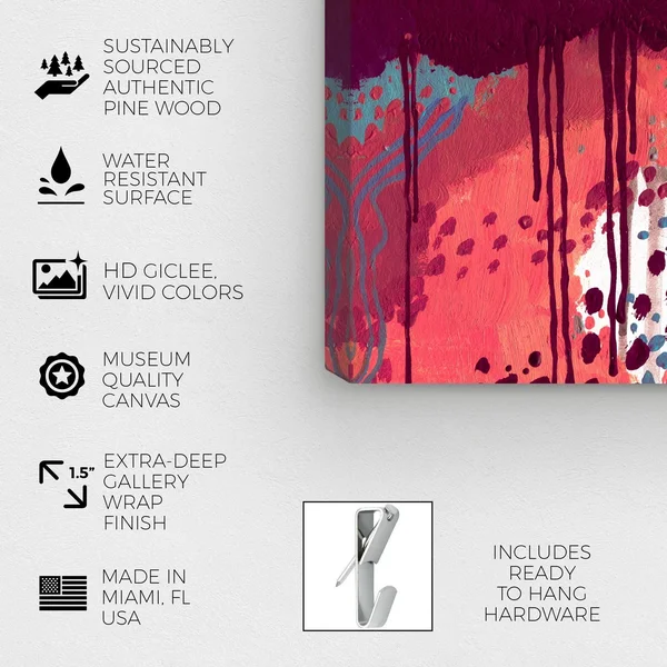 Oliver Gal 'Wine Wine Wine' Abstract Wall Art Canvas Print Paint - Pink - Blue - 12 x 12