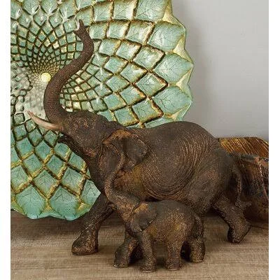 Bertaux Trumpeting Mother and Baby African Elephant Figurine World Menagerie