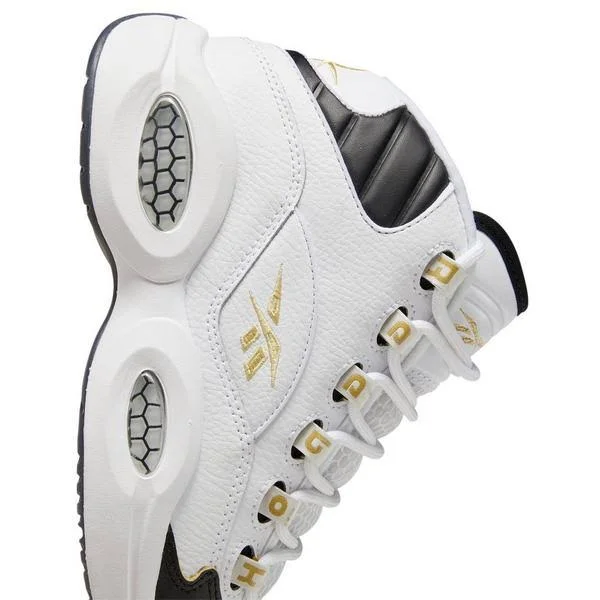 Reebok Question Mid White/Black/Gold Grade School Kids& Shoes - Size: 5.5