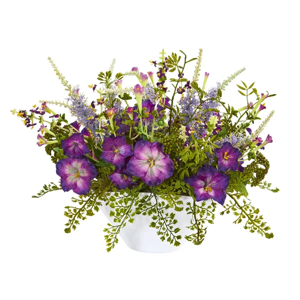 Nearly Natural Morning Glory Artificial Arrangement White Vase